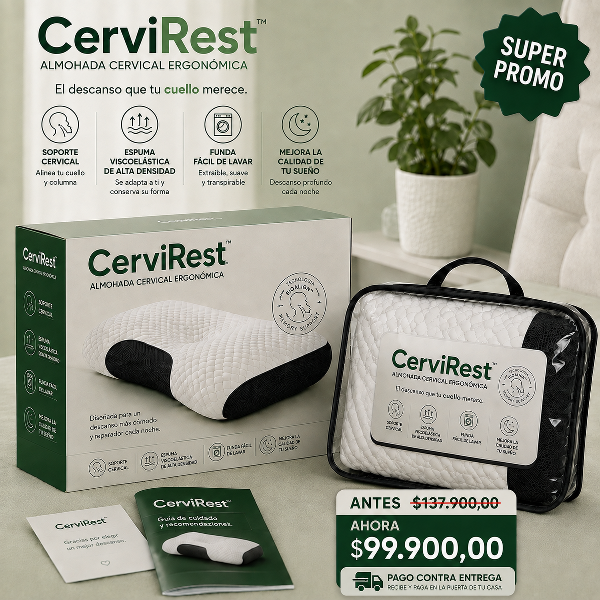 Despierta con un cuello mejor apoyado desde tu primera noche gracias a CerviRest™ y su Tecnología BioAlign™ Memory Support.